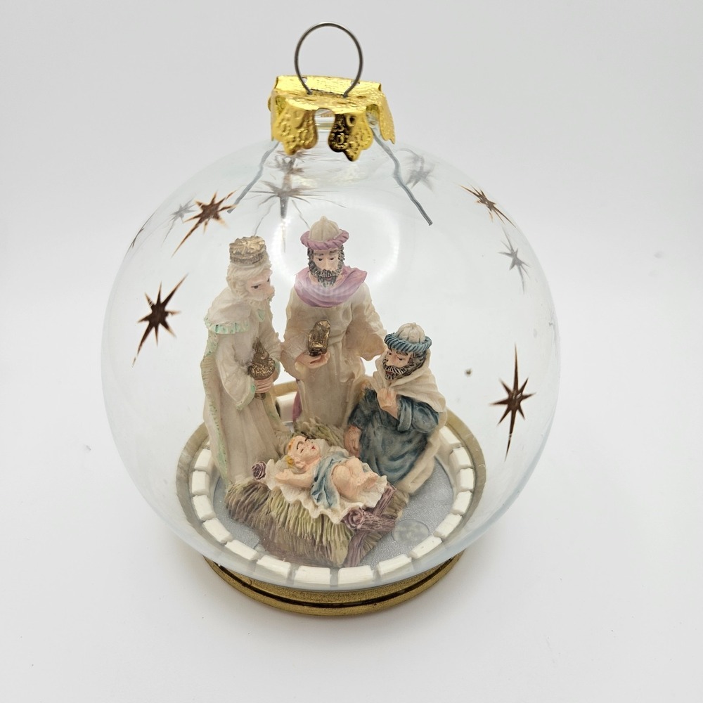 Vintage House of Lloyd 1994 Nativity Glass Globe Ornament Three Wise Men Diorama